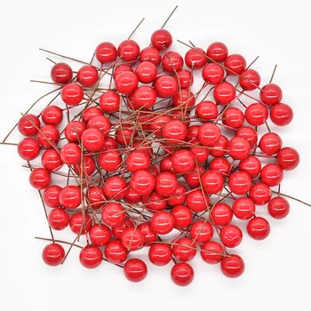 100buc/lot Mini Flori Artificiale Fructe Stamine Cherry Crăciun de Plastic Perla fructe de Padure pentru Nunta DIY Cutie de Cadou Decorat Coroană de flori