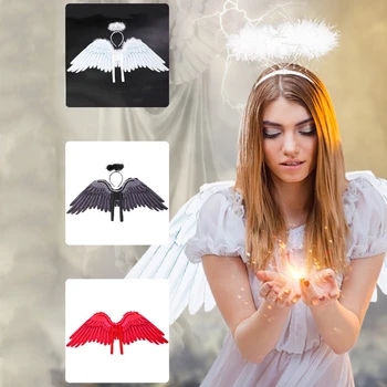 J78E Elegant Fairy Rochie Fancy Pene Aripi de Înger Halo Cerc Păr Copil Adult Pene Costum pentru Halloween, de Crăciun
