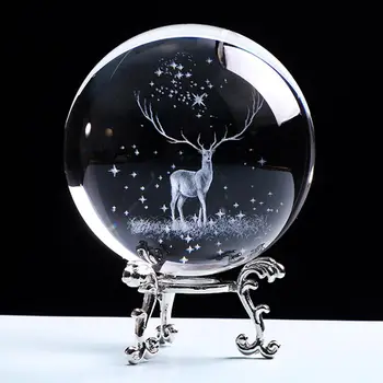 3D Wapiti Mingea Gravate cu Laser Glob de Sticlă Ornament de Cristal in Miniatura Reni Casa Decor de Crăciun de Decorare Accesorii Sfera