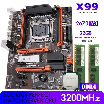 Placa de baza X99 Kit Set Cu LGA 2011-3 Xeon E5 2670 V3 CPU Procesor 2 buc×16GB DDR4 2133 mhz REG Ecc Memorie RAM Combo