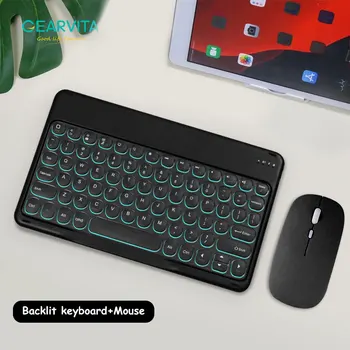 Cu iluminare de fundal Tastatură Wireless spaniolă rusă, ebraică, portugheză Tastatura cu Mouse-ul Rotund Tastă Pentru iPad, Android, Windows Tablet