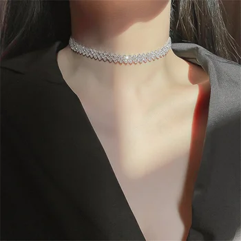 Stil coreean Geometrie Cristal Colier pentru Femei de Lux, Reglabil de Metal AAA zircon Pandantiv Colier de Flori Bijuterii Fine