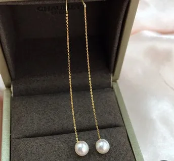 trendy au750 bijuterii aur 18k cercei picătură cercei cu perle cercei lungi pentru femei lanț de aur galben cercei 7cm mult