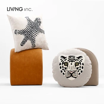 Tigru, leopard Broderie Rotund Capac Pernă de desene animate drăguț pentru copii perna de birou pernă față de pernă canapea decor acasă