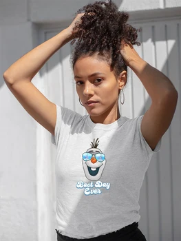 Disney Olaf Imprimare Femei Tricou Alb Înghețat Grafic Fierbinte De Vânzare Ochelari De Soare Serie De Model De Sex Feminin Tricou Casual În Aer Liber Stil