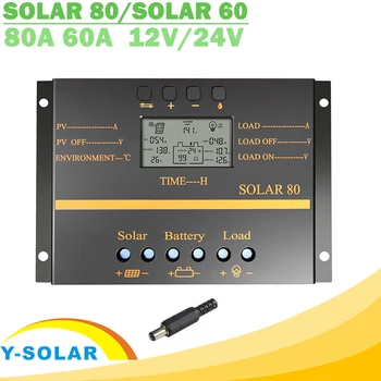 Y-SOLAR 80A 60A PWM Controler Solar 12V 24V Incarcator Auto Controler Ecran LCD Panou Solar de Încărcare a Bateriei de Reglementare USB 5V