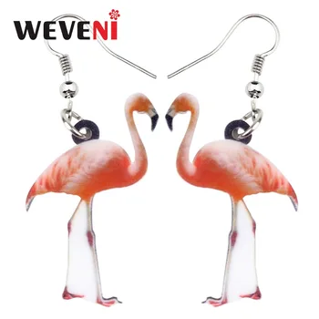 WEVENI Acrilice Elegant Pasarea Flamingo Lung Legăna Cercei Mari Drop Noutate Animale de Bijuterii Pentru Femei și Fete Vara Farmece