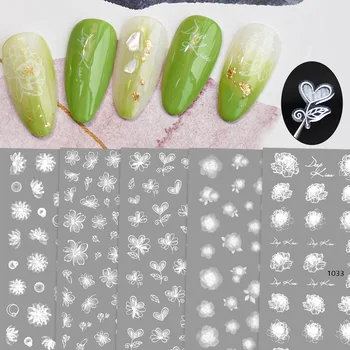 3D White Rose Floare Unghii Autocolant Decal Design Auto-Adezivă de Transfer Slider Împachetări Manichiura Nails Art Decor Accesorii