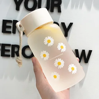 500ml Mici Daisy Transparent de Plastic, Sticle de Apă BPA Free Creative Mată Sticlă de Apă Portabil cu Coarda de Călătorie Ceașcă de Ceai