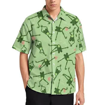 Broasca Amuzant Să Faci Yoga Cămașă Hawaiană Drăguț Verde Organe Artificiale Design Casual Shirt Mens Vintage Bluze De Vară Cu Mâneci Scurte
