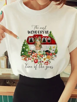2022 Noi Fshion Femei Crăciun Imprimat Cu Maneci Scurte Casual T-Shirt Estetice Streetwear Vara T Imbracaminte Femei Graphic Tee
