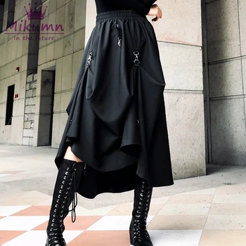 Harajuku Stilul Punk Fuste Femei Cu Talie Înaltă Despicare Catarama Neregulate Gotic Fusta Neagra Moda Streetwear Liber Reglabil