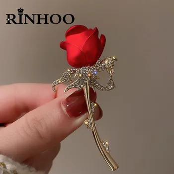 Rinhoo Roșu Stras Floare Trandafir Broșe pentru Femei Elegant de Lalele Buchet de Flori Bowknot Ace de Rever Petrecere de Nunta Insigna de Bijuterii