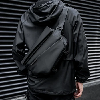 Premium Negru Rezistent La Apa Cross Body Bag Personalitate De Moda Bărbați Roman Sac De Mesager Ușor Minimalist Sling Geanta De Umar
