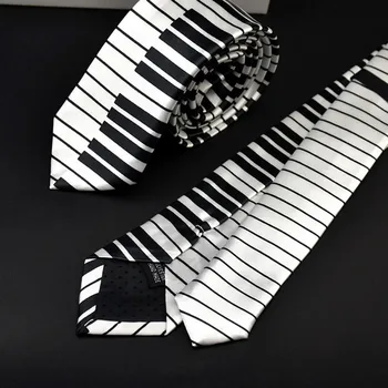  Barbati Negru & Alb Tastatură de Pian Cravata Cravata Clasic Slim Skinny Muzica Cravată
