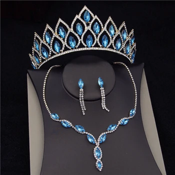 Albastru de Cristal Mireasa Seturi de Bijuterii pentru Femei de Moda Rochie de Mireasa Diademe Coroana Coliere Cercei Set Mireasa Jewelrry Accesorii