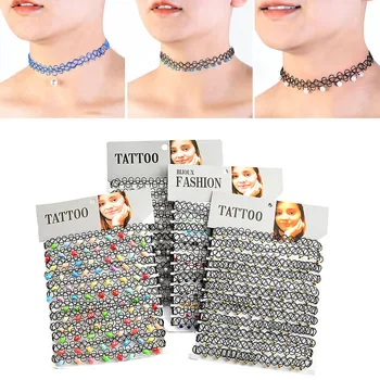 12buc/set Vintage Întinde Cravată Colier Fete Femei Margele Tatuaj Punk Gotice Elastic Coliere Bijuterii Linie de Pescuit Manual