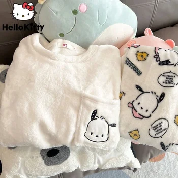 Sanrio Pochacco Hello Kitty Cald Pijamale Seturi De Toamna Iarna Catifea De Bumbac De Sex Feminin De Desene Animate Îngroșat Drăguț Femei, Pijamale, Costume