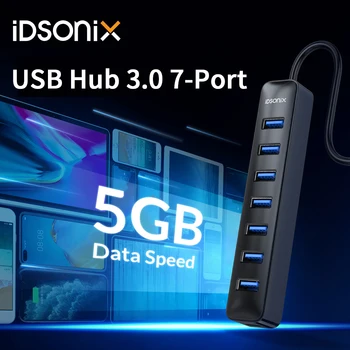 iDsonix 7-Port Hub USB 3.0 Expander Adaptor Multi USB Splitter de Mare Viteză Hub Utilizați Adaptorul de Alimentare pentru Laptop iMac Surface Pro