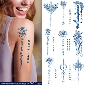 Suc De Cerneală De Lungă Durată Tatuaj Natural Body Art, Pictura Blue Rose Floare De Lotus Scrisoare Tatuaj Temporar Maneca Brațul Tatuaj Fals