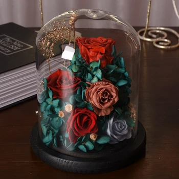 Decor nunta Conservate de Trandafir Proaspete Led-uri de Lumină Într-Un Balon Nemuritor Crescut Valentine Ziua de nastere Cadou de Ziua Mamei