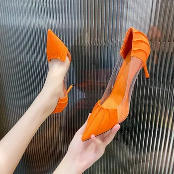Noi de Lux Femei de Primăvară și de Vară Baotou Transparent Stilet Tocuri inalte Pompe Stras Subliniat Pantofi Singur All-meci