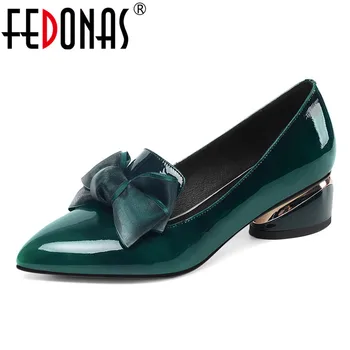 FEDONAS Femei Elegante Primavara-Vara Pantofi Femei Reale de Vacă din Piele de Brevet a Subliniat Toe-Fluture nod Pompe de Pantofi de Dans Femeie