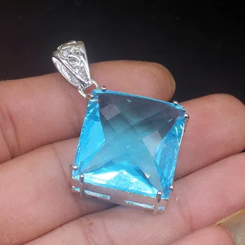Gemstonefactory Bijuterii De Mare De Promovare Argint 925 Pătrat Albastru Topaz Femei Doamnelor Cadouri Mama Colier Pandantiv 20214004