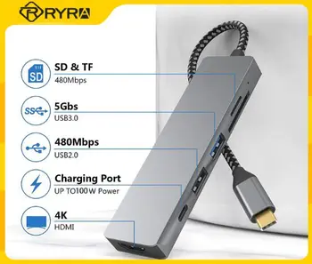 RYRA Șase într-o Stație de Andocare USB C HUB USB 3.0 de Tip C, HDMI 4K Thunderbolt 3 Stație de Andocare Pentru Macbook Air M1 IPad Pro