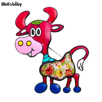 Wuli&copilul de Desene animate Bovine Broșe Pentru Femei 4-culoare Smalt Bovine Animale Broșă Pin Cadouri