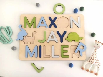 personalizați Primul Mijloc numele puzzle din lemn Dinozaur jucării de învățare Copilul baiat cadou de ziua de nastere Copil jucărie Duș Copii set cadou