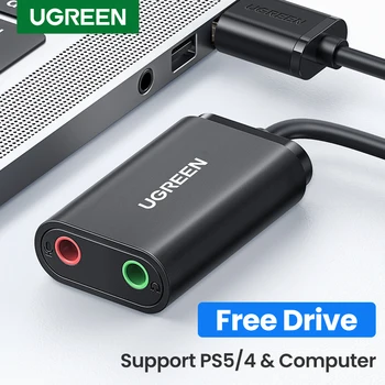 UGREEN placa de Sunet USB, Interfata Audio 3.5 mm Microfon Audio Adaptor USB placa de Sunet pentru PC, PS4 5 Cască Extern Adaptor de Sunet