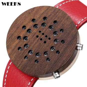 Creativ din Lemn Ceas de Gol Cazul LED Dial Ceasuri de Curea din Piele Ceas de mână din Lemn de Nuc Colorate Bambus reloj de madera