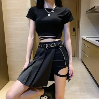 Vara Harajuku Stilul Punk Carouri Neregulate Fuste Femei Asimetric Talie Mare Fuste Plisate Fete Gotice Jumătate Fuste