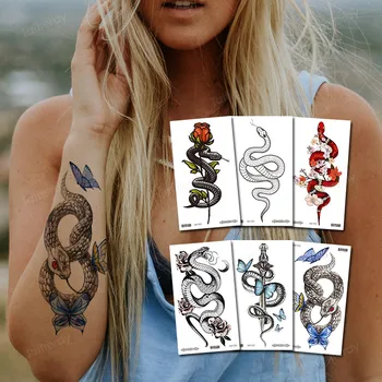 tatuaj fals maneca braț, umăr șarpe organism animal arta pictura pentru femei, bărbați adulți sexy transfer de apă temporare tatuaje banderola