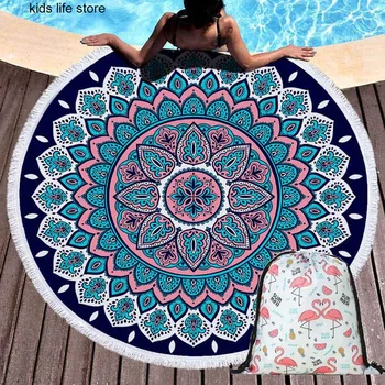 Mandala Geometrice De Vară Pe Plajă Prosop De Flori Rotunde Pătură Tapiserie De Perete Litoral Prosop De Baie Yoga Mat Cu Cordon Rucsac