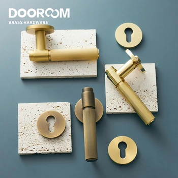 Dooroom Brass Door Lock Set Modern Dungă Strălucitoare De Aur Interior Dormitor Baie Dublu Din Lemn Usa Maneta Manechin De Confidențialitate Trecerea