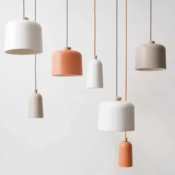 Nordic creative portocaliu alb vopsea de aluminiu singur cap candelabru pentru restaurant cu decor lemn LED E27 agățat de iluminat