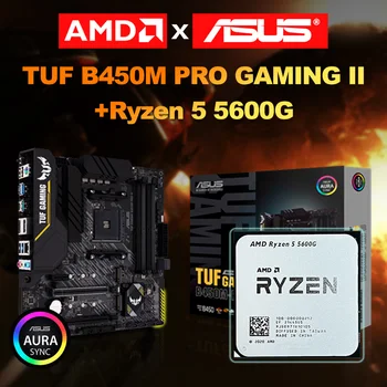 ASUS Nou TUF B450M-PRO GAMING II Placa de baza+procesor AMD Ryzen 5 5600G R5 5600G 3.9 GHz Six-Core CPU Procesor Socket AM4 mATX placa mae