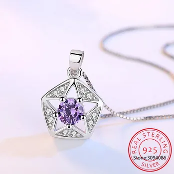 925 Sterling de Argint Colier Pandantiv Bijuterii Fine Stil Nou Femeie Star Violet Cristal Zircon Colier Colar de Prata Lungime 45cm