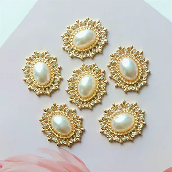 10 Buc/lot Aliaj de Crăciun Oval de Aur Stras Perle Butoane pentru Imbracaminte Flatback Nunta Înfrumusețarea Ambarcațiunile de Bijuterii