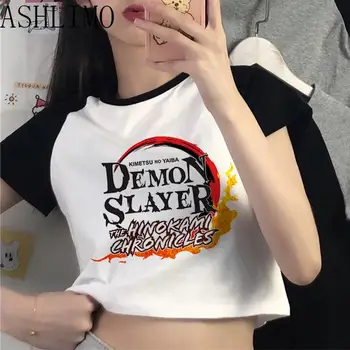 Anime-ul japonez Demon Slayer Tricou Femei Grafic Teuri Tanjirou Kamado Topuri de Cultură Y2K Tricou Manga T-shirt de sex Feminin coreeană Gotic