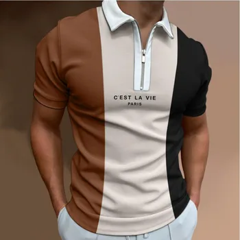 Vara European/American Barbati Nou, de Înaltă Calitate Casual Polo Cămașă de Moda de Stradă Scrisoare de Imprimare Maneci Scurte Fermoar Rever T-Shirt