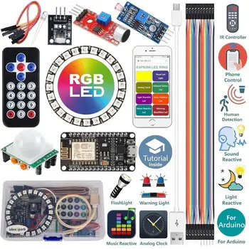 Starter Kit pentru Arduino Kit ESP8266 LED Inel Bandă RGB pe 24 de Biți WS2812B Sunet/Muzica Reactive,Ceas Analogic,de Avertizare/Detectarea/Flash