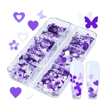 Romantic Alb Violet Inima Fluture 3D Fulg de Paiete Decoratiuni de Arta Unghiilor Pentru o Manichiura DIY Accesorii Piese de Valentines Consumabile