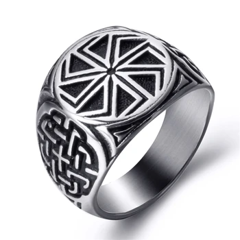 Elfasio din Oțel Inoxidabil Viking Ring pentru Bărbați Kolovrat Scut Nod Slave Amuleta Păgâne Simbol Solar Roata Nordic bijuterii