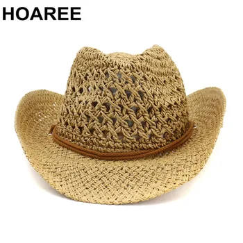 HOAREE Femei Pălărie de Soare de Vest Pălărie de Cowboy și Cowgirl Pălării de Vară pentru Bărbați Gol Afară de Doamna Pălărie Maro Plajă Capac Panama