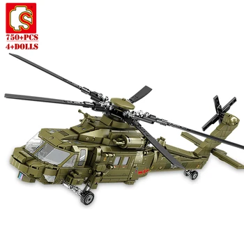 SEMBO Idei Tehnice Militare Z-20 De Atac Elicopter Blocuri Militare STEM Kit WW2 Avion Cărămizi DIY Băieți Jucării Naștere