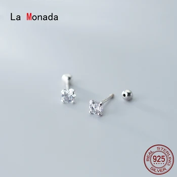 La Monada Singur Diamant Coreean Femei Cercei Argint 925 Stud Bijuterii Fine Șurub Mici De Argint 925 Cercei Stud Pentru Femei