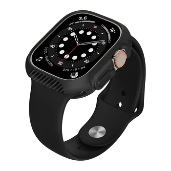 Fibra de Carbon Model Caz pentru Apple Watch Seria Ultra 8 49mm Smartwatch TPU Silicon Protector Bara iWatch Ultra Armura